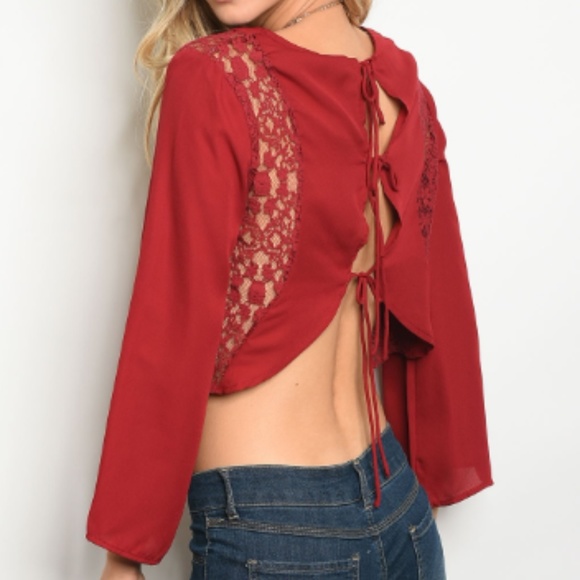 C.C. Boutique Tops - NWT Medusa Open Back Lace Bell Sleeve Crop Top